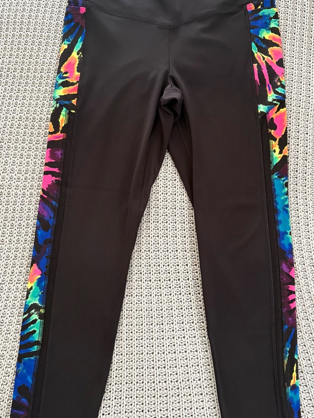 Victoria’s Secret PINK Black Leggings with Neon Tie-Dye Side Panels